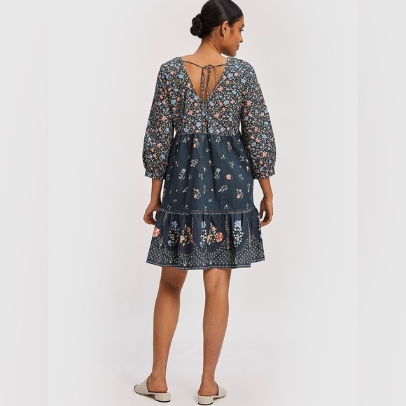 REISTOR Floral Flowy Deep V Short Dress Knee Length Size Small Organic NWT - Picture 4 of 12